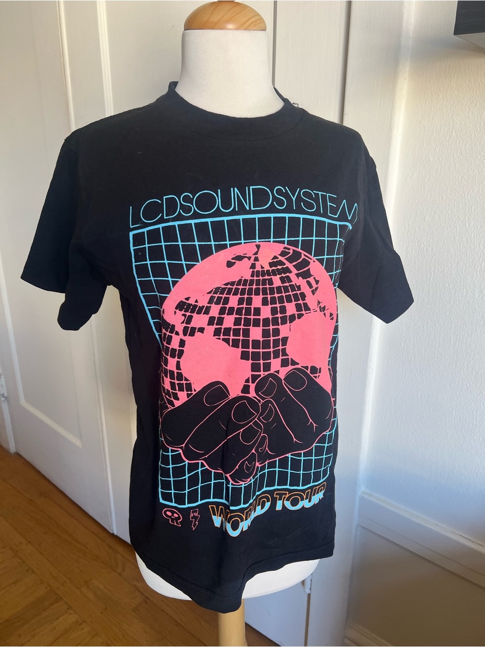 LCD Soundsystem Black 'World Tour' Graphic Tee with Pink Globe